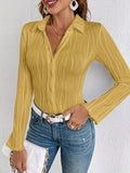 Solid Button Front Shirt, Casual Long Sleeve Shirt For Spring & Fall, Women's Clothing