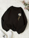 Flower Graphic Crew Neck Sports Sweatshirts, Long Sleeve Sports Pullover Top, Women's Sporty Sweatshirts