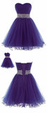 Solvbao Purple Tulle Beaded and Sequins Short Homecoming Dress, Sweethart Prom Dress