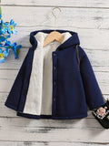 Hooded Fleece Jacket With Button Casual Long Sleeve Hoodies For Autumn And Winter, Everyday