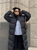 Long Length Hooded Parka, Casual Button Front Winter Warm Outerwear, Women's Clothing