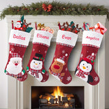 No Feather Custom Embroidered Polyester Christmas Stockings, Classic Style, Festive Holiday Decor with Elderly Snowman, Penguin, and Reindeer Designs for Home & Kitchen Use