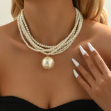 1pc Big Faux Pearl Decor Faux-Pearl Necklace, Elegant Style Imitation Pearl Necklace, Evening Clavicle Chain Jewelry