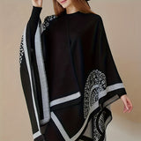 Slit Warm Large Shawl Casual Windproof Shawl Sunscreen Wrap Fashion Print Shawl Cape For Women