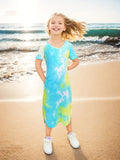 Vibrant Tie Dye Short Sleeve Slim Midi Dress for Girls - Casual, Comfortable, and Stylish Holiday Wear - Perfect Summer Gift for Tweens and Teenagers