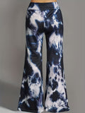 Plus Size Casual Pants, Women's Plus Tie Dye High Rise Medium Stretch Flare Leg Pants