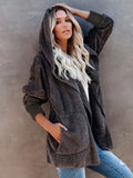 Hooded Teddy Coat, Casual Long Sleeve Winter Warm Outerwear, Women's Clothing