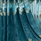 1pc Chenille Hollow Embroidery Curtain, Sunshade Living Room Dining Room Bedroom Blue Curtain, Window Treatment Home Decor