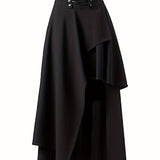 Asymmetrical Hem Criss Cross Skirt, Gothic High Waist Skirt, Women's Clothing