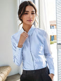 White Lapel Neck Button-down Business Shirts, Long Sleeve Casual Every Day Top, Women's Clothing