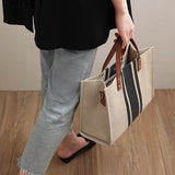 deanwangkt-1  Striped Canvas Tote Bag, Simple Large Capacity Briefcase, Women's Work Shoulder Bag