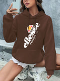 Letter Graphic Casual Hooded Sweatshirt, Drawstring Kangaroo Pockets Long Sleeves Sporty Hoodies, Women's Activewear