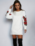 deanwangkt-1  Floral Winter Casual Dress, Crew Neck Long Sleeve Mini Dress, Women's Clothing