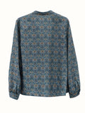deanwangkt Ethnic Floral Print Blouse, Casual Half Button Long Sleeve Blouse, Women's Clothing