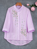 Eyelet Floral Blouse, Elegant Button Front Blouse For Spring & Summer, Women's Clothing