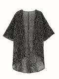 Paisley Print Coverup Kimono, Casual Open Front 3/4 Sleeve Blouse, Women's Clothing