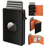 9-14 Card Capacity AirTag Wallet for Men - Luxurious Premium Genuine Leather Carbon Fiber, Ultra-Secure RFID Blocking, Pop-up Card Case, Smart, Slim, ID Window, Cash Slot - Note: AirTag Device Sold Separately