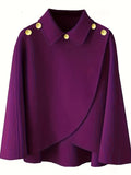 deanwangkt-1  Solid Collared Cape Tops, Casual Asymmetrical Outerwear, Women's Clothing