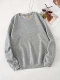 Solid Color Simple Long Sleeve Round Neck Active Sweatshirt, Casual Sports Sweatshirts, Women's Tops