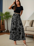 Floral Print Ruffle Hem Skirt, Elegant High Waist Maxi Skirt, Women's Clothing