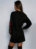 deanwangkt-1  Floral Winter Casual Dress, Crew Neck Long Sleeve Mini Dress, Women's Clothing