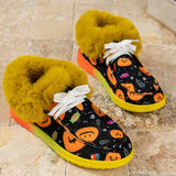 deanwangkt - Black Casual Patchwork Frenulum Printing Round Keep Warm Comfortable Out Door Shoes