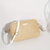 Woven Elegant Crossbody Bag, Zipper Holiday Vacation Beach Bag With Adjustable Strap