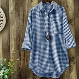 Gingham Print Shirt, Casual Button Front Long Sleeve Hem Acr Shirt With A Collar, Women's Clothing