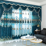 1pc Chenille Hollow Embroidery Curtain, Sunshade Living Room Dining Room Bedroom Blue Curtain, Window Treatment Home Decor