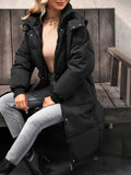 Zip Up Hooded Parka, Casual Solid Coat For Winter & Fall, Women's Clothing