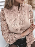 Women's Blouses Women Sexy Lace Patchwork Hollow Out Shirt Blouse Long Sleeve O-Neck Elegant Blouses