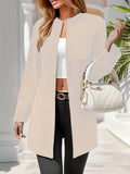 Solid Open Front Pocket Cardigan, Casual Long Sleeve Sweater For Spring & Fall, Women's Clothing