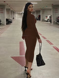 Long Sleeve Midi Dress, High Neck Slim Casual Every Day Dress, Women's Clothing