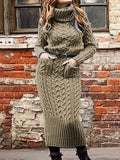 deanwangkt-1  Solid Cable Knit Sweater Dress, Casual Turtleneck Long Sleeve Pocket Front Dress, Women's Clothing