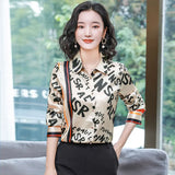 Women's Designer Floral Printed Shirt With Neck Bow Plus Size Elegant Long Sleeve Office Ladies Runway Silk Button Shirts Sweet Girl Chic Satin Blouses Red Tops