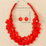 1 Pair Of Earrings + 1 Necklace Boho Style Jewelry Set Made Of Wooden Plates Match Daily Outfits Pick A Color U Prefer