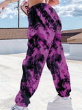 Plus Size Casual Pants, Women's Plus Tie Dye High Waist Harem Drawstring Pants With Pockets