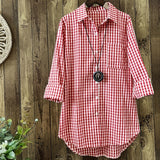 Gingham Print Shirt, Casual Button Front Long Sleeve Hem Acr Shirt With A Collar, Women's Clothing