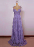 Solvbao Beautiful Light Purple Straps with Lace Elegant Party Dress, Tulle Evening Gowns