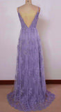 Solvbao Beautiful Light Purple Straps with Lace Elegant Party Dress, Tulle Evening Gowns