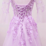 Solvbao Light Purple Tulle V-neckline Lace Applique New Prom Dress , Lavender Party Dress