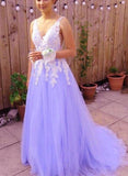 Solvbao Beautiful Light Purple Tulle Dress, White Lace and Lavender Prom Dress