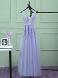 Solvbao Beautiful Light Purple Tulle Long Party Gown, A-line V-neckline Prom Dress