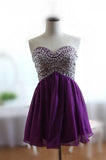 Solvbao Purple Chiffon Sweetheart Beaded Short Formal Dress, Homecoming Dresses