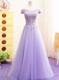 Solvbao Light Purple Sweetheart Lace Applique Off Shoulder Prom Dress, A-line Long Party Dress