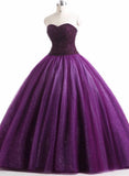 Solvbao Gorgeous Purple Beaded Tulle Ball Gown Sweet 16 Dress, Purple Quinceanera Dress