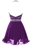 Solvbao Beautiful Purple Chiffon Halter Beaded Homecoming Dress, Knee Length Party Dress