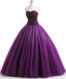 Solvbao Gorgeous Purple Beaded Tulle Ball Gown Sweet 16 Dress, Purple Quinceanera Dress