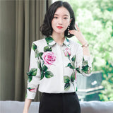 Printed Women Designer Lapel Shirts Silk Black Long Sleeve Elegant Fit Shirt Office Ladies Button Front Casual Satin Blouses Spring Fall Chic Slim Runway Tops