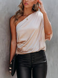 Satin Silk Blouse Women Elegant Sleeveless Loose Vintage Tunic Women Designer Shirts Sexy Summer Off The Shoulder Top 220620